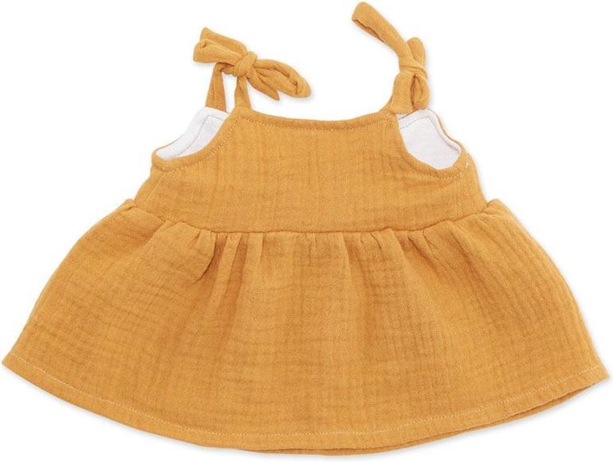 Spaghettibandjes jurk curry voor ByAstrup knuffelpoppen