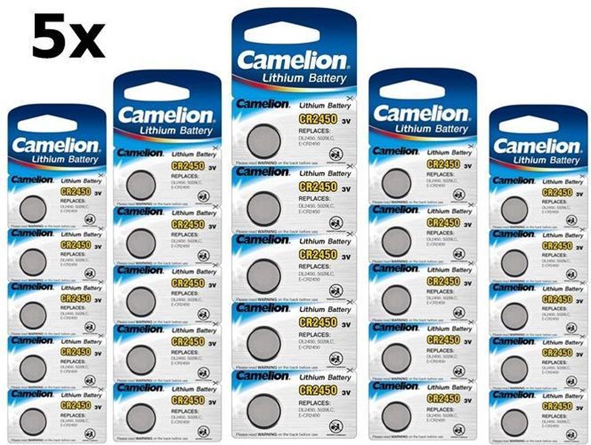 25 Stuks (5 Blister a 5st) Camelion CR2450 3v lithium knoopcelbatterij