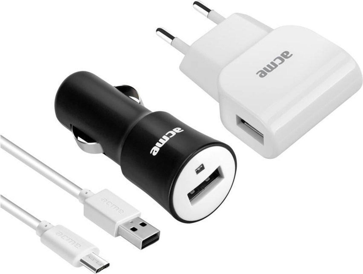 ACME CH13 3 in 1 laadkit incl. lader autolader microUSB kabel