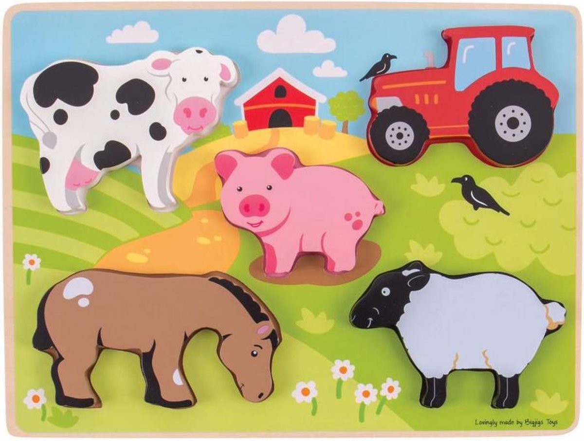 Bigjigs houten vormenpuzzel Boerderij - 5 stukjes