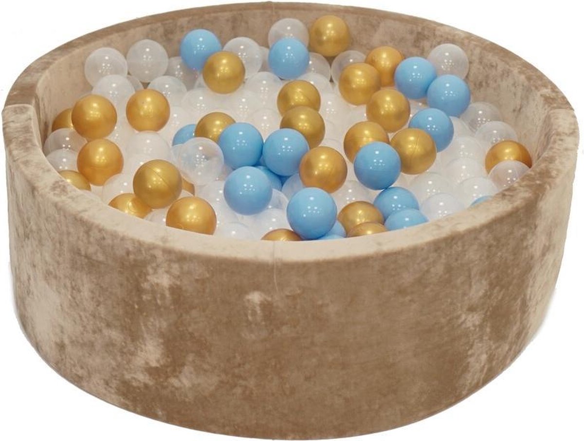Velvet Ballenbak Goud 90x30 met 250 ballen Babyblauw