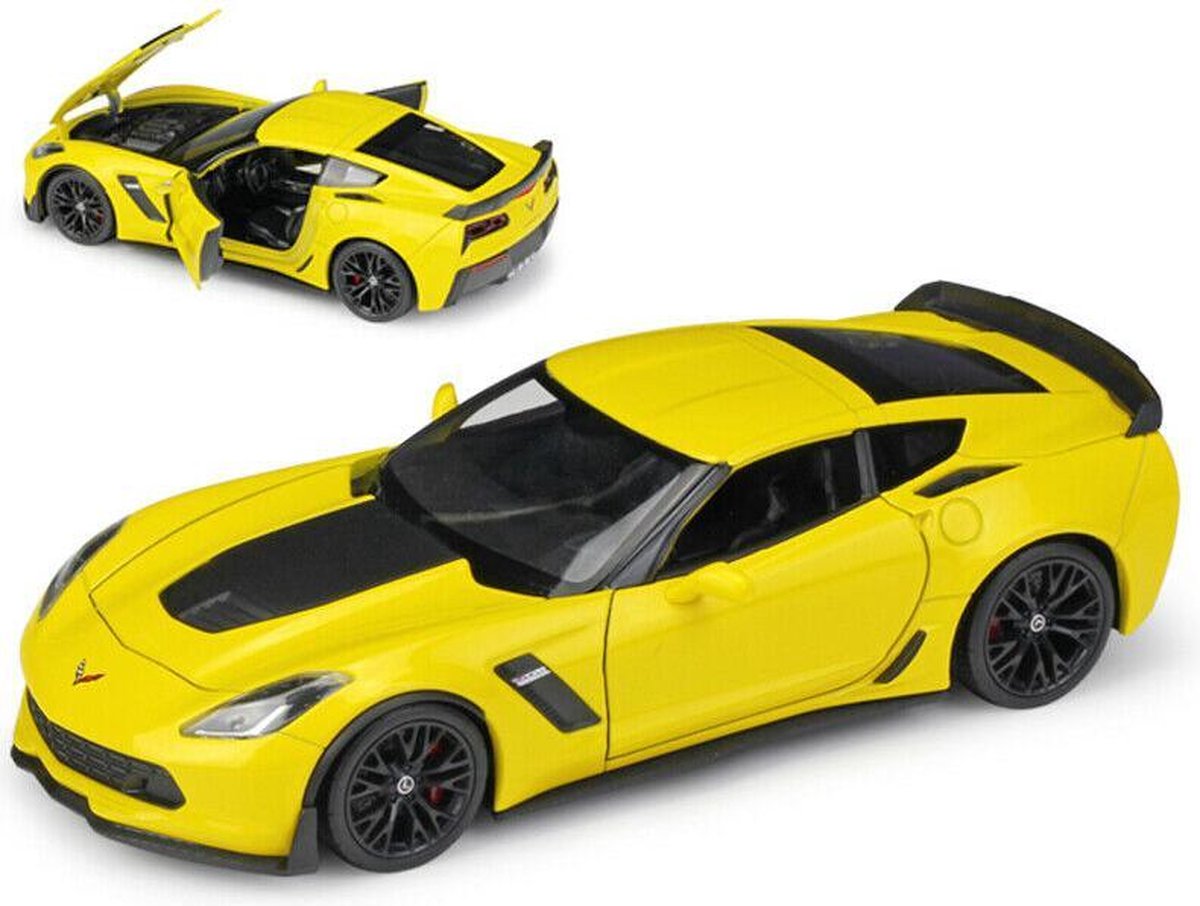 2017 Chevrolet Corvette Z06 (Geel) (17 cm) 1/24 Welly - Modelauto - Schaalmodel - Model auto - Miniatuurautos - Miniatuur auto
