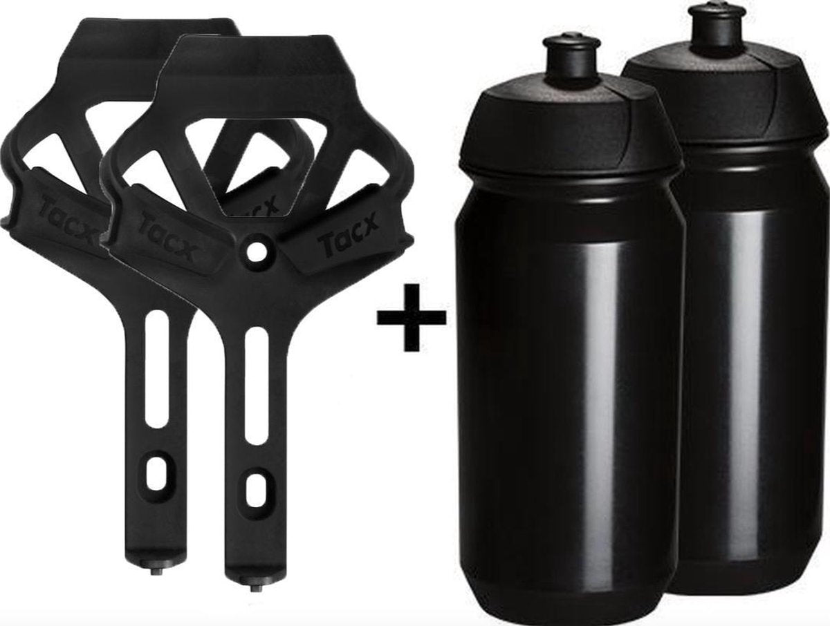 Tacx Ciro Bidonhouders + Shiva Bidons - Set van 2 stuks Zwart - Zwart
