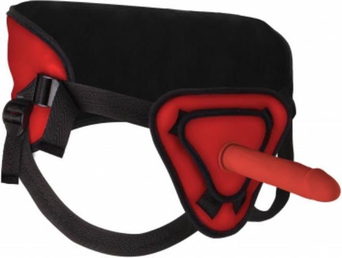 Ouch! – Siliconen Strap On met Stevig Gewatteerde Harnas Verstelbaar 18 cm – Rood
