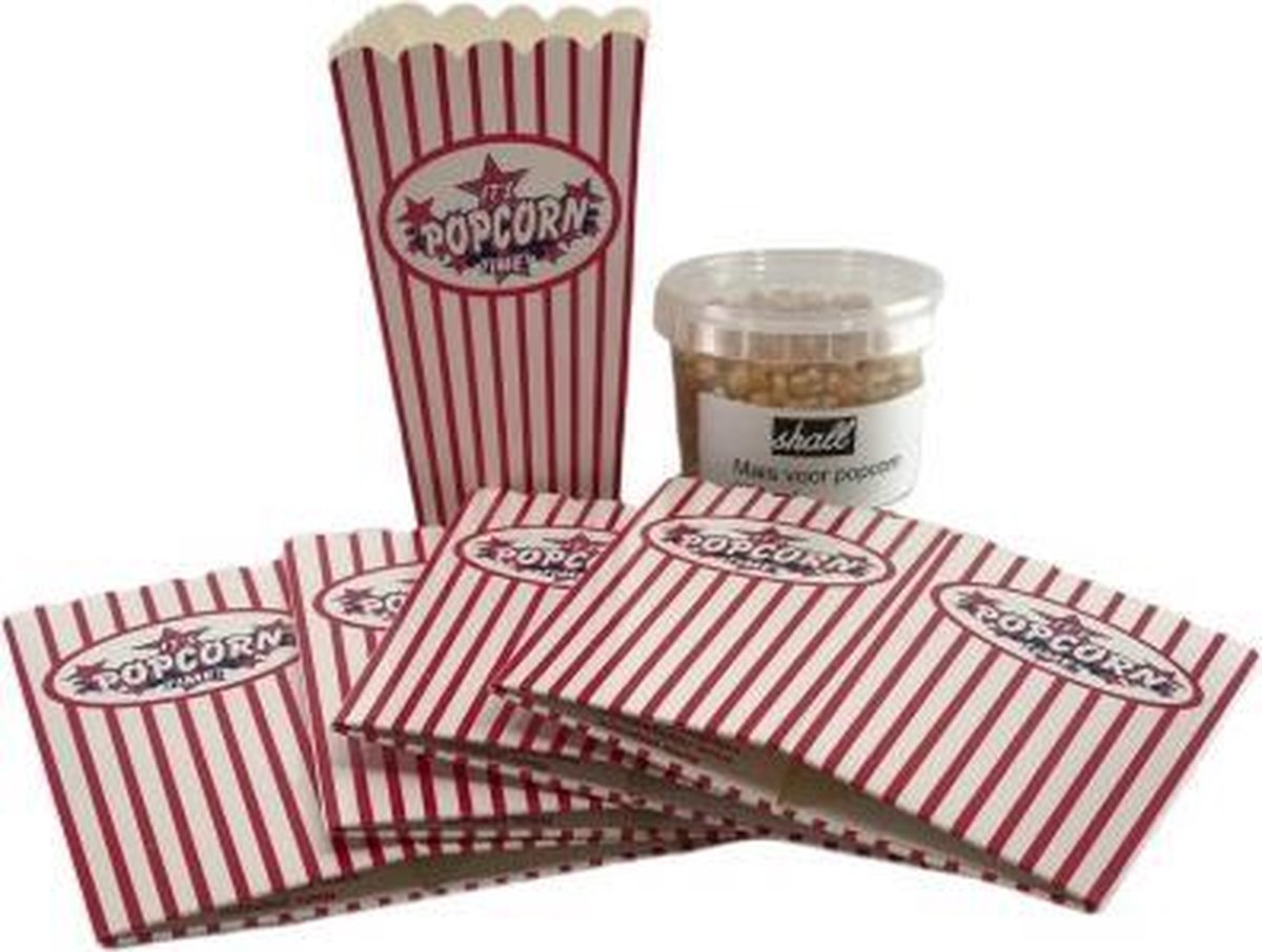 Popcornmaker cadeau set met mais en 5 popcorn bakjes