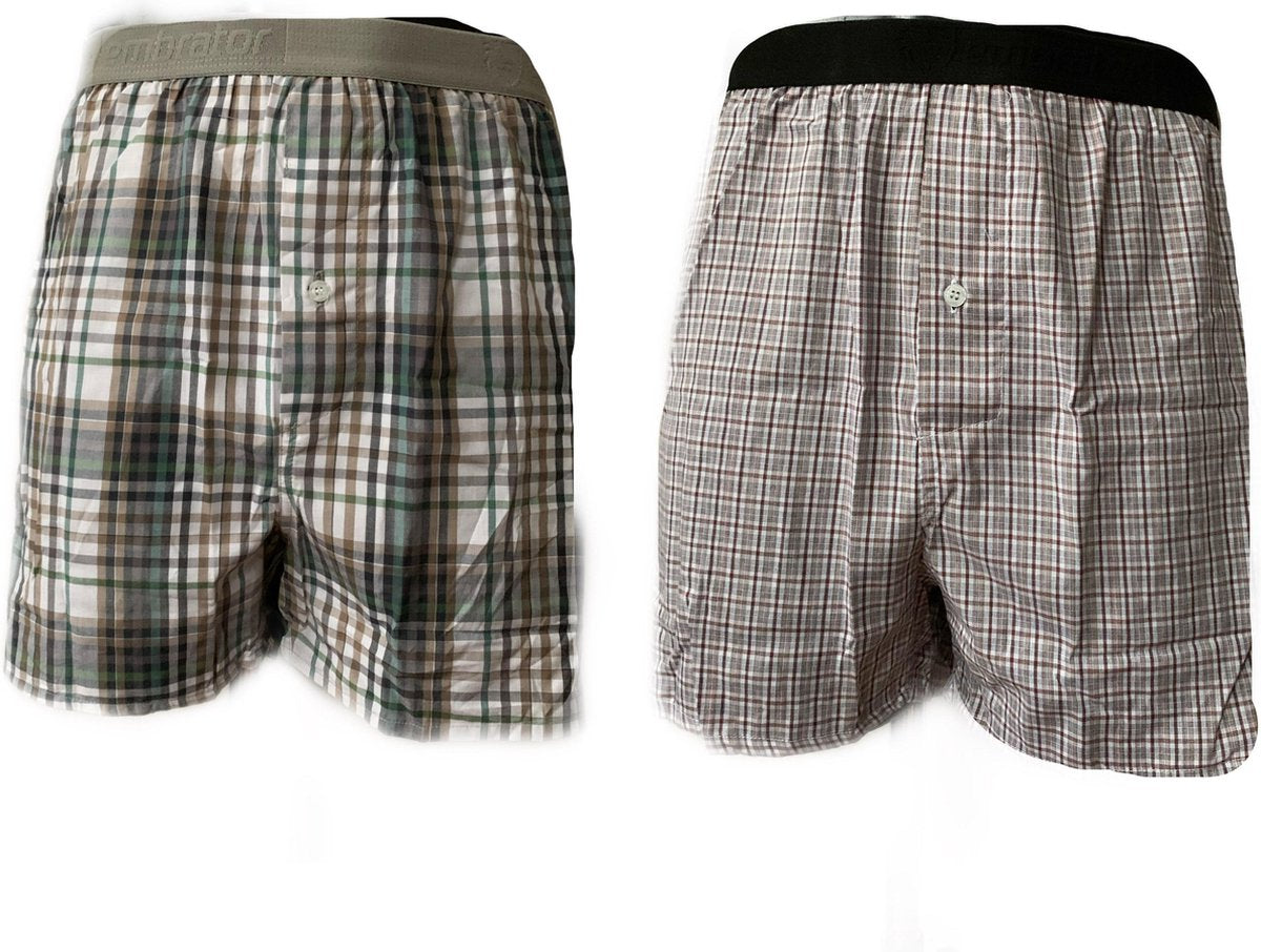 Embrator 2-stuks mannen Boxershorts geweven katoen bruin/grijs/zwart XL