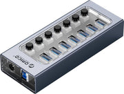 ORICO USB 3.0 hub met 7 poorten - aluminium en transparant design - BC 1.2 - grijs