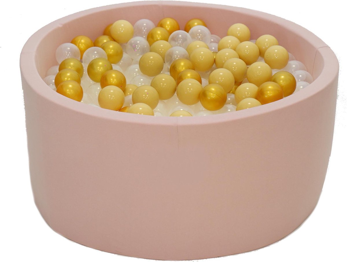 Ballenbak Roze 90x40 met 250 ballen Goud