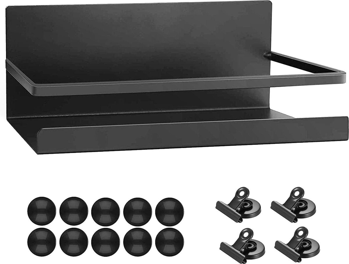 Dieux® - Kruidenrek set - Magnetisch - Kruidenrek Ophangbaar - Opbergrek - Keukenrek - Badkamerrek - Wandrek - Staal - Zwart