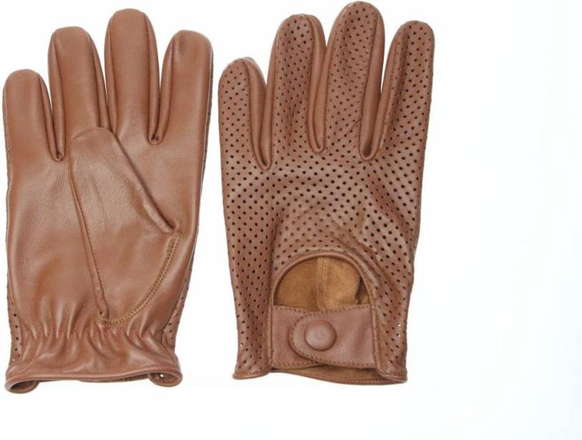 Retro racing mesh leren autohandschoenen nappa bruin | maat XL