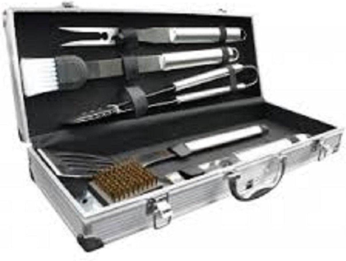 Gusta® 6-delige Barbecue Gereedschap Set in Roestvrij Staal RVS - BBQ Grill Set met Aluminium Case