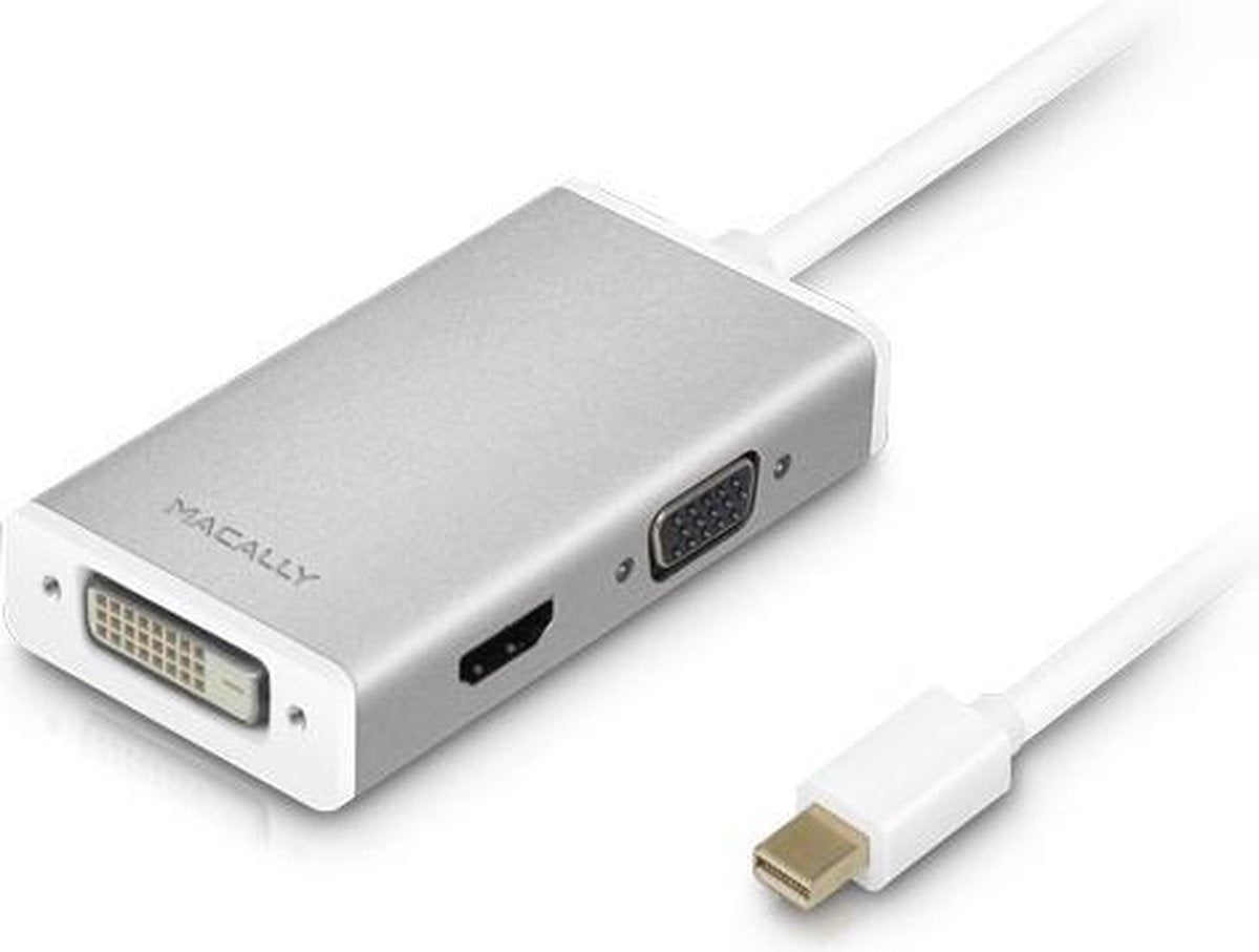 Macally MD-3N1-4K tussenstuk voor kabels Mini DisplayPort DVI + HDMI + VGA Wit