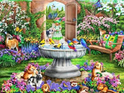 Bloemenfontijn met Bosdiertjes - Diamond Painting - 15x20cm - Complete Set - Ronde Steentjes - Inclusief Tools
