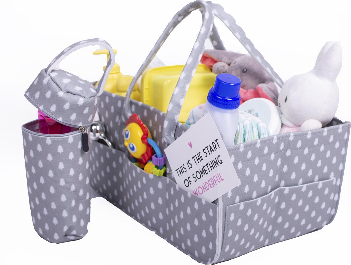 KIMO DIRECT Luiertas met Fleshouder - Diaper Caddy - Baby Organizer - Commode Mand - Opbergtas - Stippen