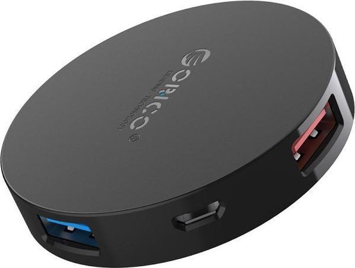 Orico - Ronde draagbare USB 3.0 hub met 4x USB 3.0 SuperSpeed Type-A poorten - 5Gbps - OTG-Functie - LED-Indicator - 15CM kabel - Zwart