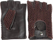 vintage vingerloze crochet leren handschoenen zwart-bruin | maat M