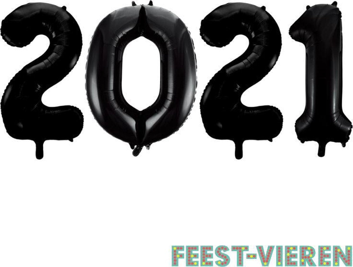 Folieballon 2021 zwart 41cm | Oud & Nieuw Versiering | Nieuwjaar ballonnen