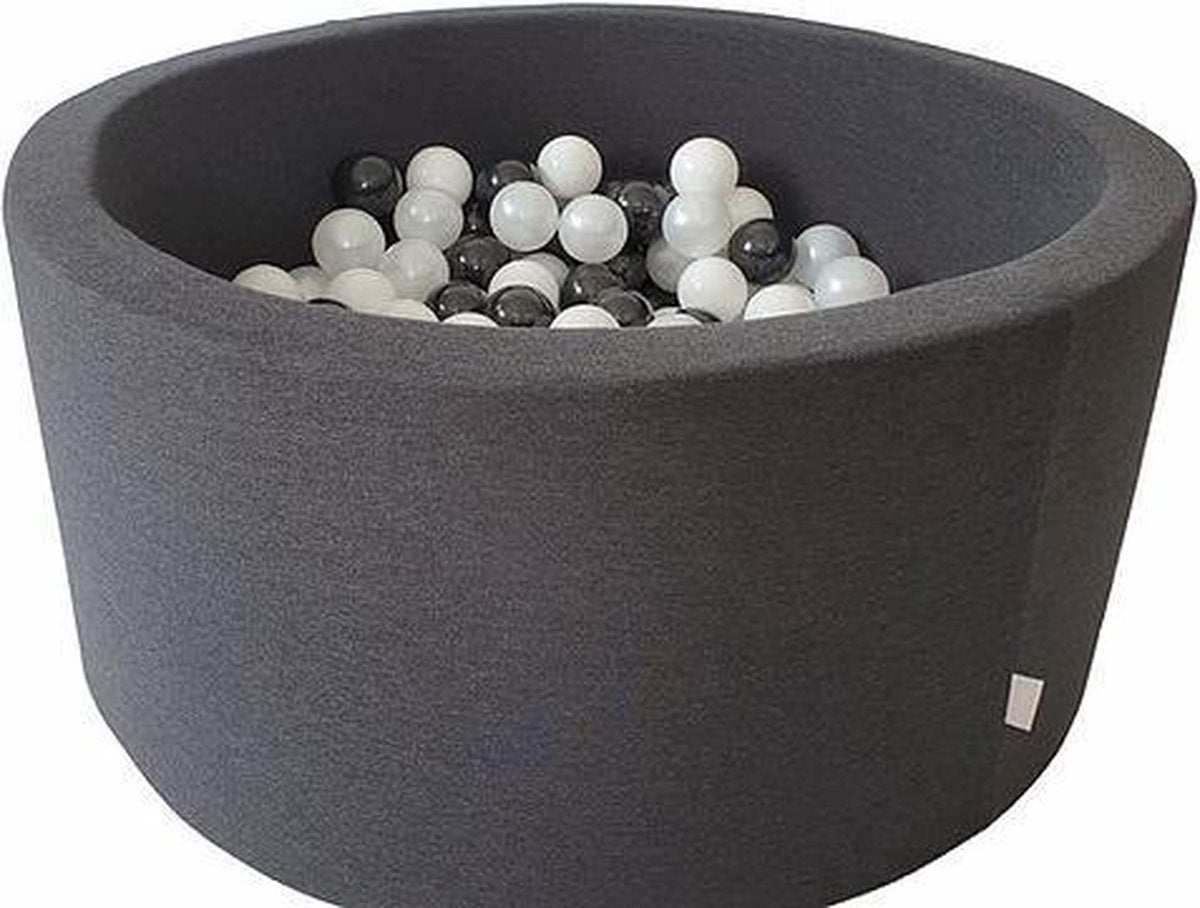 Ballenbad 90x40cm inclusief 200 ballen - Donker grijs: wit
