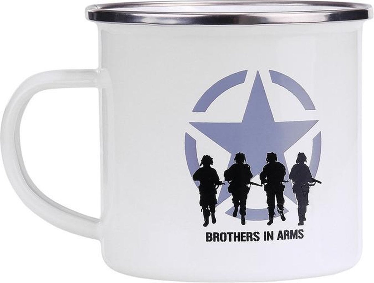 Emaille beker soldaten wit - Brothers in Arms