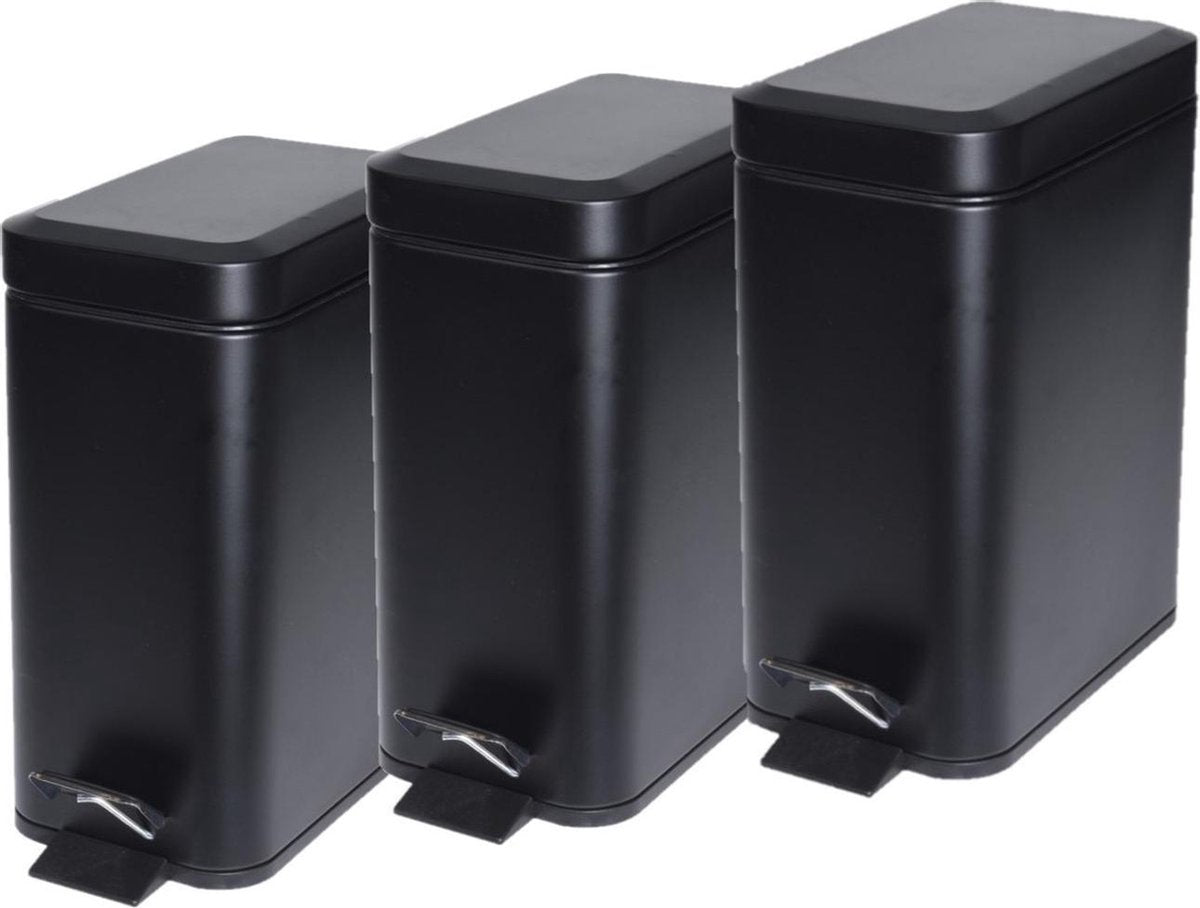 3x stuks zwarte vuilnisbakken/pedaalemmers 5 liter - pedaalemmers voor afval scheiden