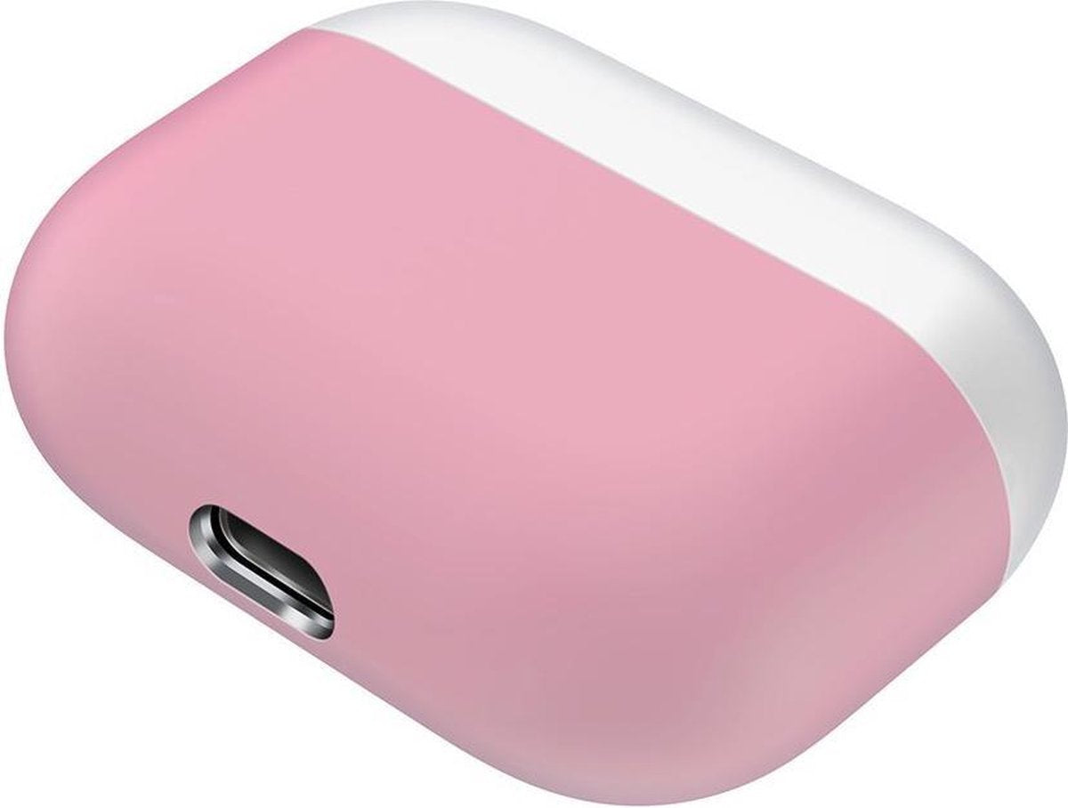 Case Cover Voor Apple Airpods Pro- Siliconen design-Wit-Roze Watchbands-shop.nl