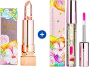 Glamfox Fleurissant Peach Flower Lipstick + Lipgloss Set - Lip Plumper Met 24 Karaat Goudschilfers en Echte Bloem