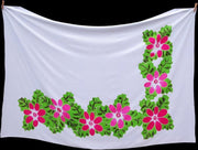 Witte Batik Sarong Roze en Fuchsia-roze Bloemen Pareo Omslagdoek Hamamdoek StrandLaken Wikkel-rok Wikkel-Jurk Beste Kwaliteit Rayon - Viscose 115 * 165 cm