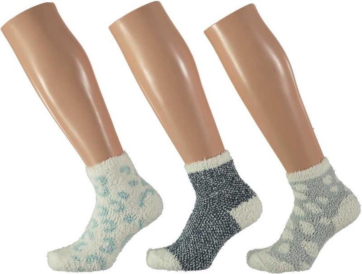 3x Meisjes huissokken/slofsokken panter blauw/wit maat 27-30