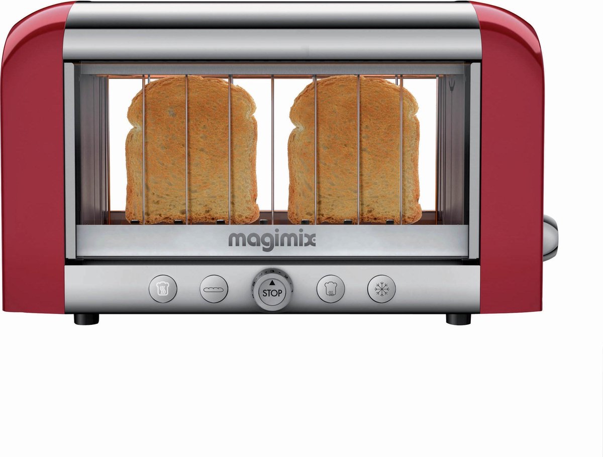 Magimix Vision Toaster Broodrooster - Rood - zichtbaar roosteren - Quartz techniek - 8 standen