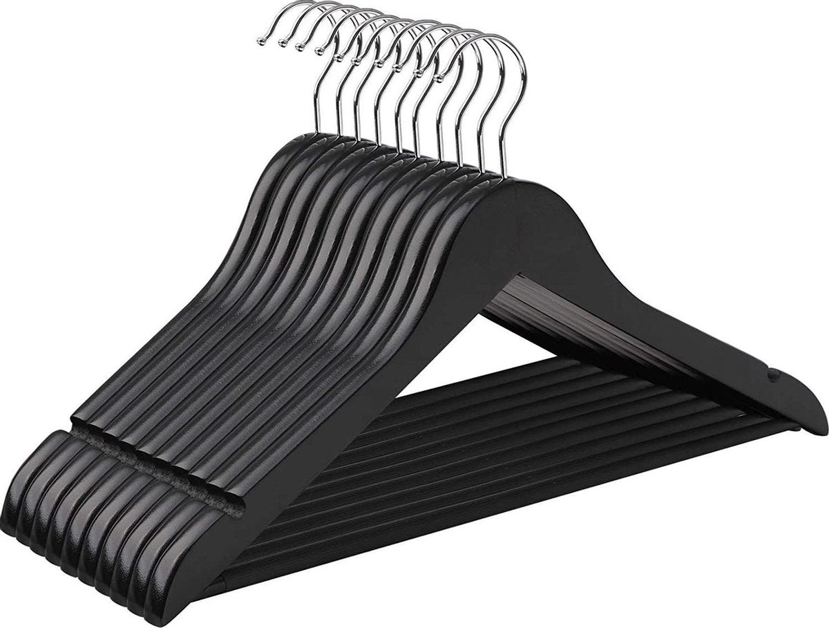 Nancy's Maple Wood Kledinghangers 10 stuks - Kleerhangers - Draaibaar - Zwart - 44