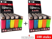 100 STUKS Aanstekers - Origineel merk Unilite - doorzichtig neon kleur wegwerp aanstekers- High Quality Lighters