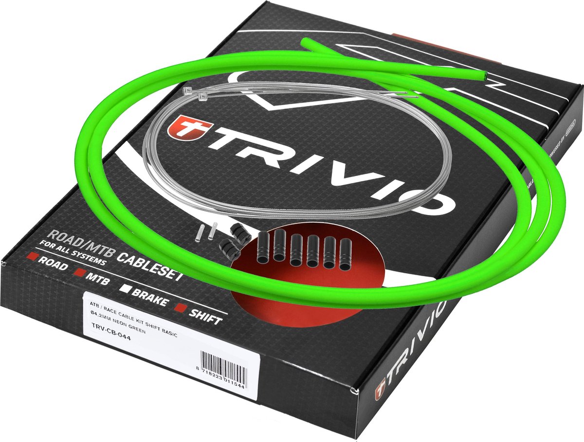 KABELKIT COMPLEET DERAILLEUR RVS - NEON GROEN