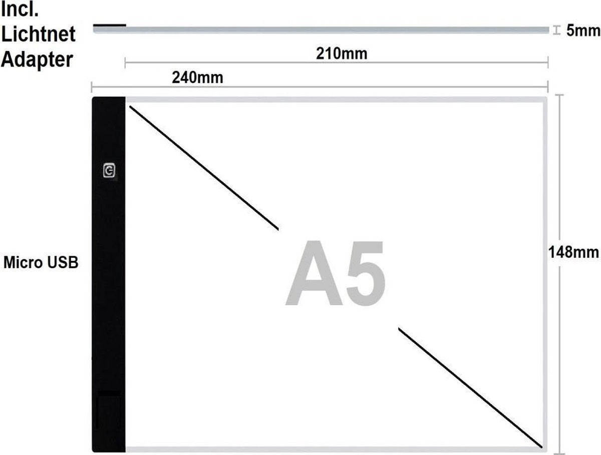 A5 LED licht Lichtbak / Tekentafel / Lichttafel / Lightpad / Lichtbox / Lightbox 