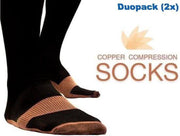 Duopack (2x) compressie sokken zwart koper - Compressie kousen - Vliegtuig sokken - Steunkousen reis - Maat 36-41
