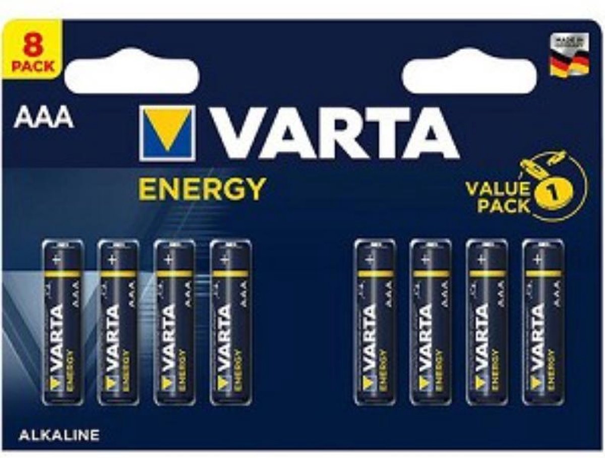 Varta ENERGY alkaline batterijen AAA blister per 8. (hangverpakking)