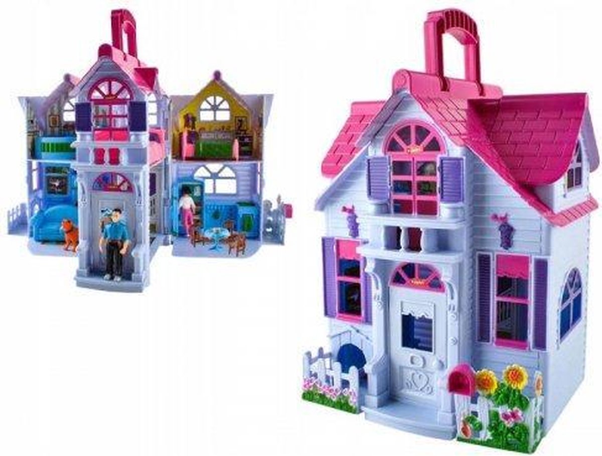 Poppenhuis Uitklapbaar - Opvouwbaar Huis voor poppen - Moderne Uitstraling Barbiehuis - Inclusief Meubeltjes - Poppenhuis met Kamer Meubels - Barbiehuis - Speelgoedhuis - Kinderen Speelgoed - Poppen - Poppenhuizen & Inrichting - Draagbaar Poppenhuis