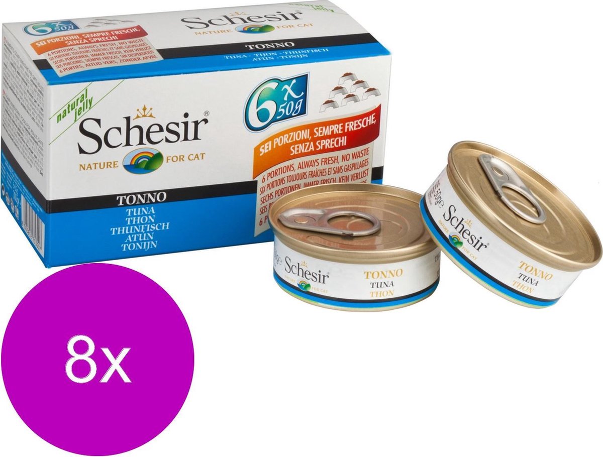 Schesir Kat Mp Blik Gelei 6x50 g - Kattenvoer - 8 x Tonijn