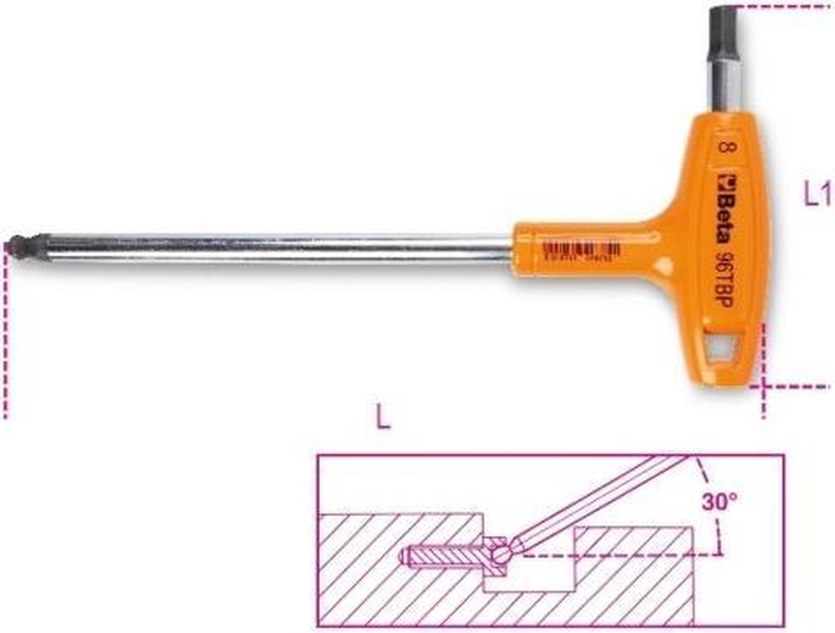 Beta stiftsleutel 96tbp met kogelkop en handgreep 8.0mm