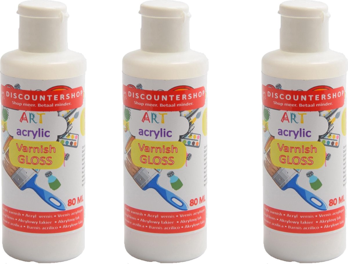 3X Acrylvernis 80ML - Glanzende vernis - Transparant - Gloss - Acrylic varnish Gloss