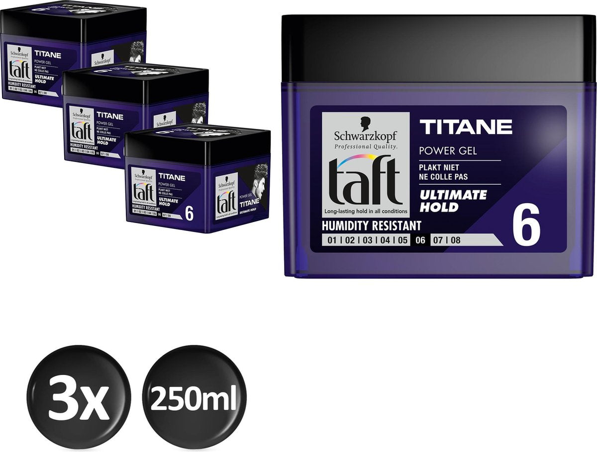 Schwarzkopf Taft Titane Power Haargel - 250 ml - 3 stuks - Voordeelverpakking