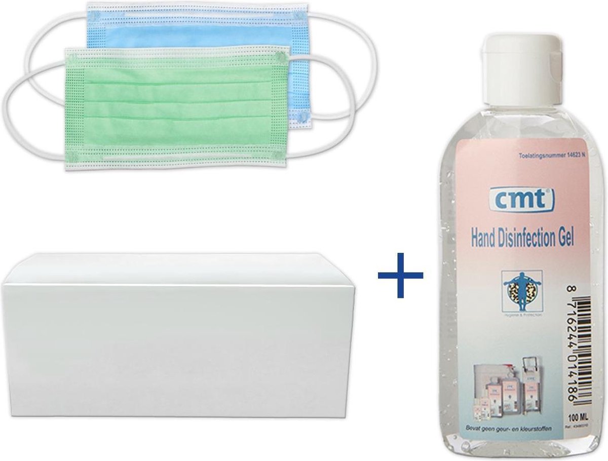 Mondkapjes 10 stuks & Hand Desinfectie alcoholgel 100 ml. (01)