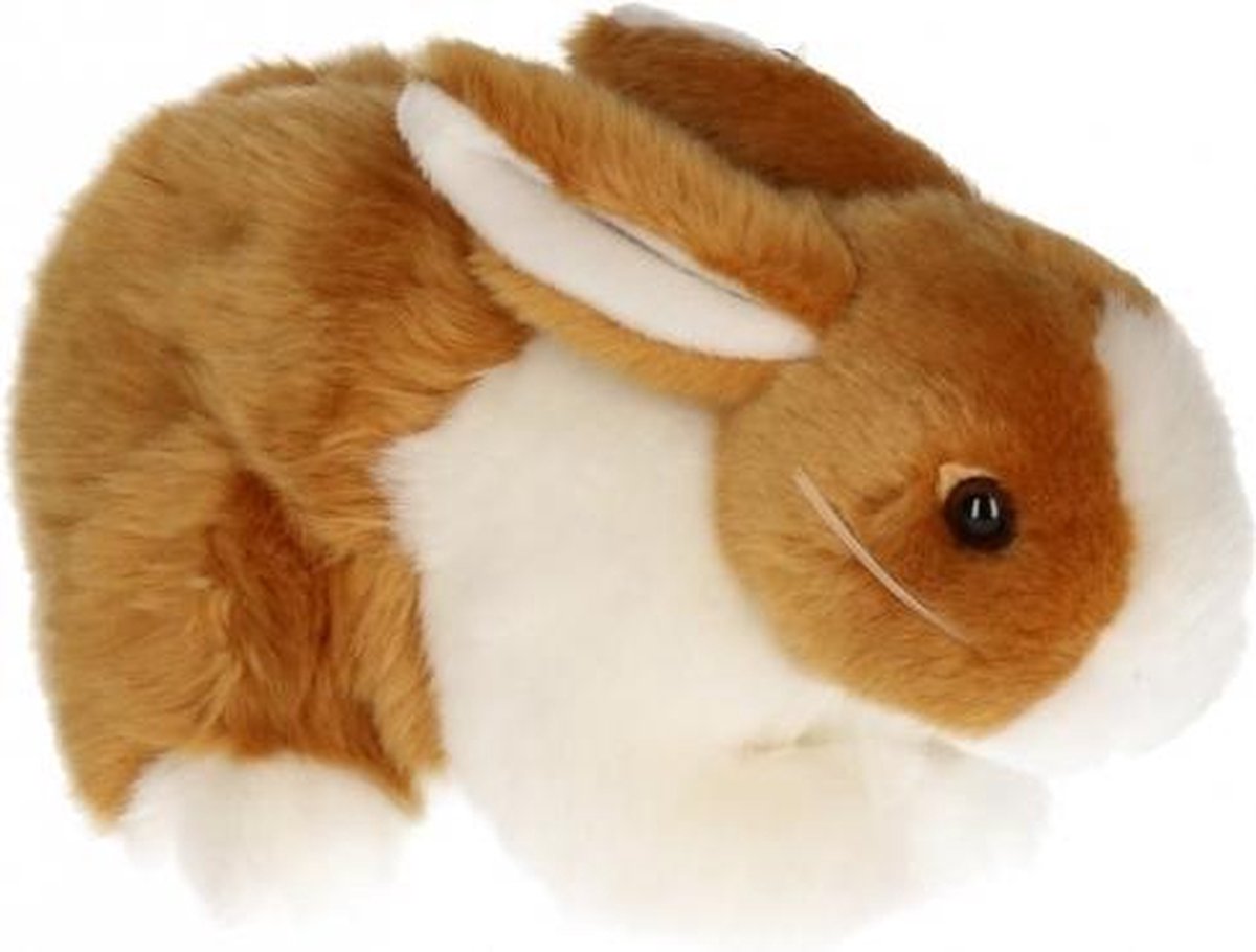 Pluche konijn bruin/wit 20 cm