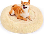 Donut hondenkussen | Beige/geel | 80 cm | Geschikt voor dieren van tot ongeveer 60 cm | Hondenmand | Zacht