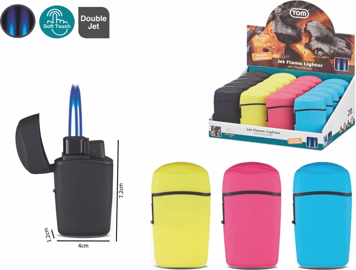 Jet Flame aanstekers - Wind aansteker - Double Flame Turbo lighter- 20 stuks in display - 360° Soft print