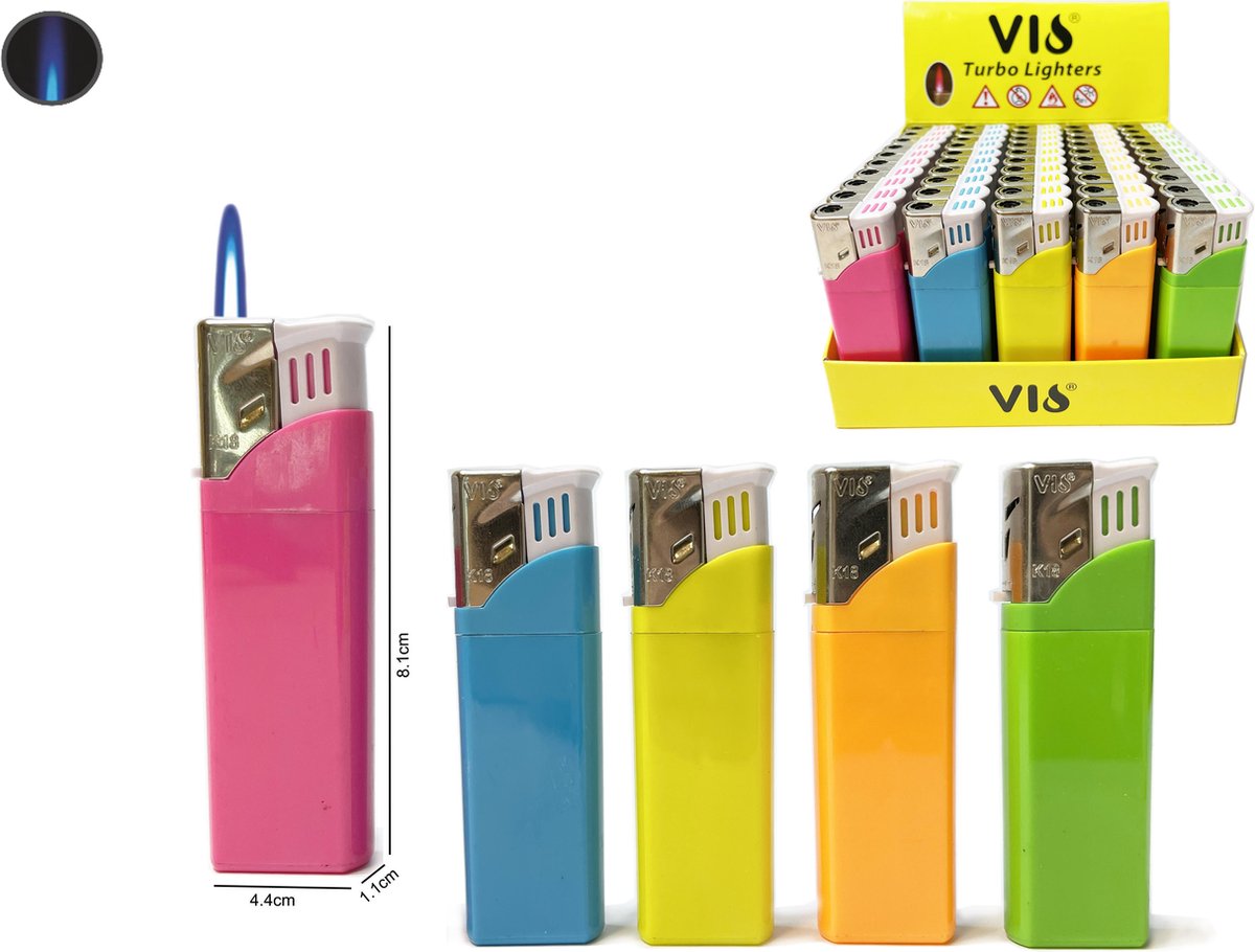 Turbo aanstekers neon kleur - merk Unilite Vio - tray van 50 stuks - navulbaar