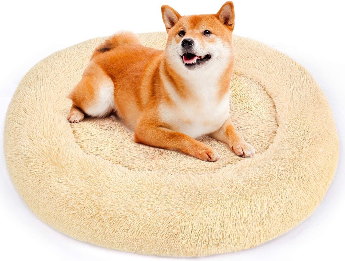 Donut hondenkussen | Beige/geel | 50 cm | Geschikt voor dieren van tot ongeveer 35 cm | Hondenmand | Zacht