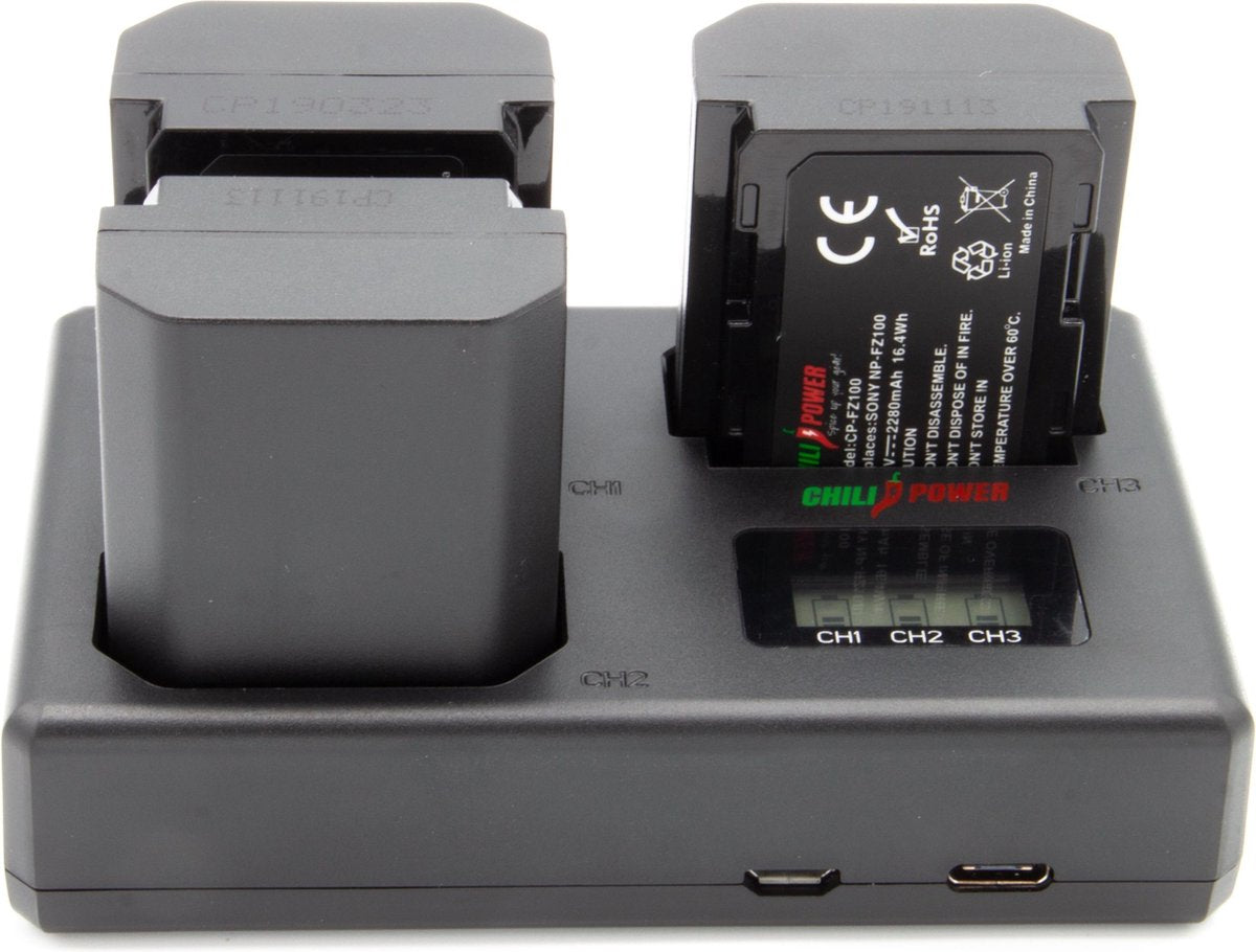 ChiliPower Sony Accu NP-FZ100 Kit Deluxe - 3 accu's + Triple lader