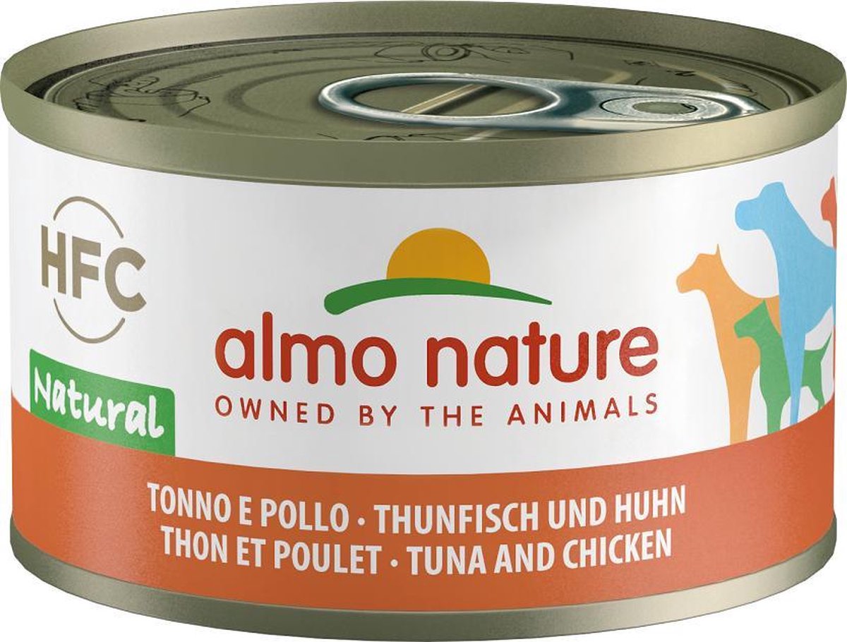 Almo Nature  HFC Natural Natvoer voor Honden - 24 x 95 gram - Tonijn & Kip - 24 x 95 gram