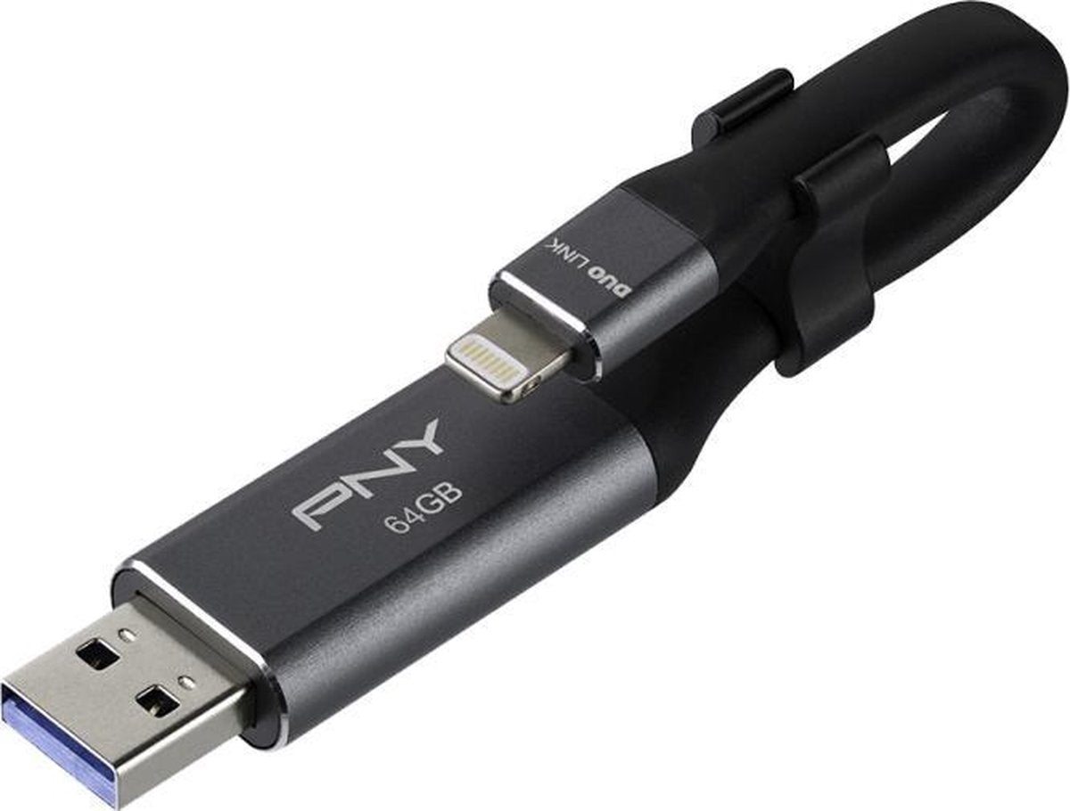 PNY Duo-Link 3.0 USB flash drive 64 GB USB Type-A / Lightning 3.2 Gen 1 (3.1 Gen 1) Grijs
