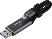 PNY Duo-Link 3.0 USB flash drive 64 GB USB Type-A / Lightning 3.2 Gen 1 (3.1 Gen 1) Grijs